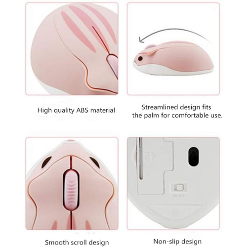 Cute Hamster Mouse,Wireless Mouse 2.4 Ghz 1200 DPI Less Noise Cartoon Animal Shape Portable Optical Mice with USB Receiver for Notebook Windows