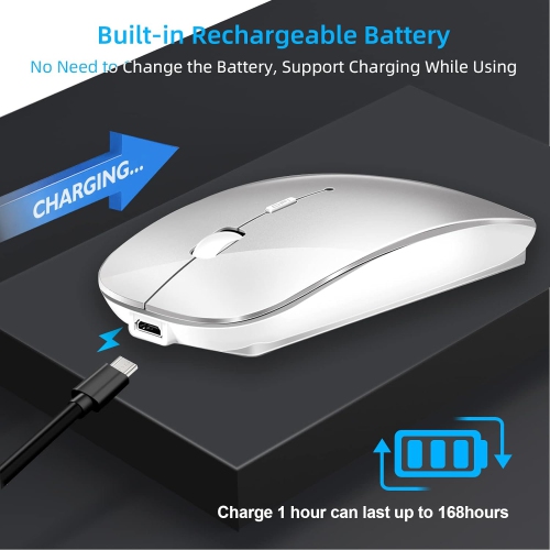 Wireless Mouse for Laptop, Bluetooth Mouse for MacBook Pro/Air/Mac/iPad/Chromebook/Computer -Rechargeale Dual Mode(USB 2.4Ghz + Bluetooth 5.2) Silent