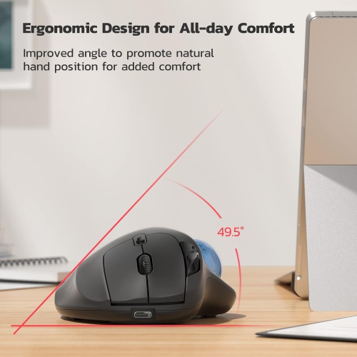 Wireless Trackball Mouse, Rechargeable Ergonomic Mouse, Easy Thumb Control, Precise & Smooth Tracking, 3 Device Connection, Compatible for PC,