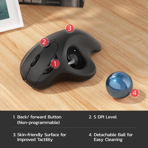 Wireless Trackball Mouse, Rechargeable Ergonomic Mouse, Easy Thumb Control, Precise & Smooth Tracking, 3 Device Connection, Compatible for PC,