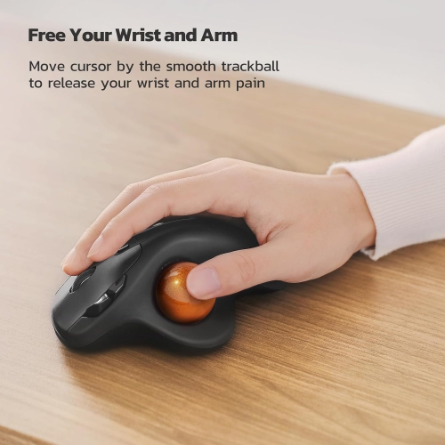 Wireless Trackball Mouse, Rechargeable Ergonomic Mouse, Easy Thumb Control, Precise & Smooth Tracking, 3 Device Connection, Compatible for PC,