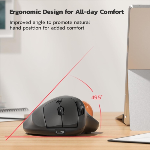 Wireless Trackball Mouse, Rechargeable Ergonomic Mouse, Easy Thumb Control, Precise & Smooth Tracking, 3 Device Connection, Compatible for PC,