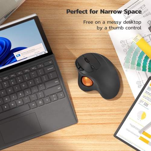 Wireless Trackball Mouse, Rechargeable Ergonomic Mouse, Easy Thumb Control, Precise & Smooth Tracking, 3 Device Connection, Compatible for PC,