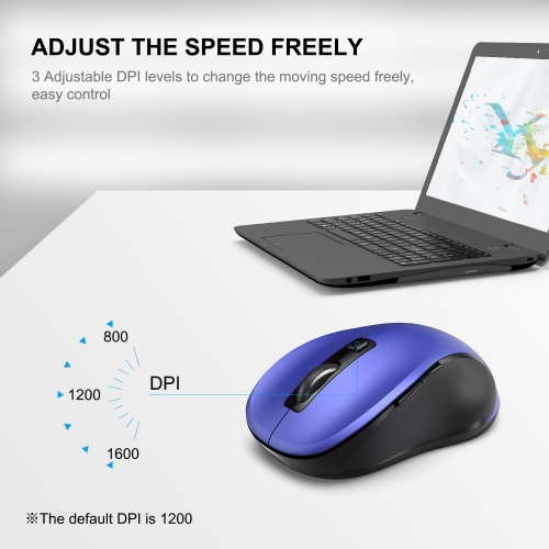 W 2.4G Wireless Mouse for Laptop, Ergonomic Computer Mouse with USB Receiver and 3 Adjustable Levels, 6 Button Cordless Mouse Wireless Mice for