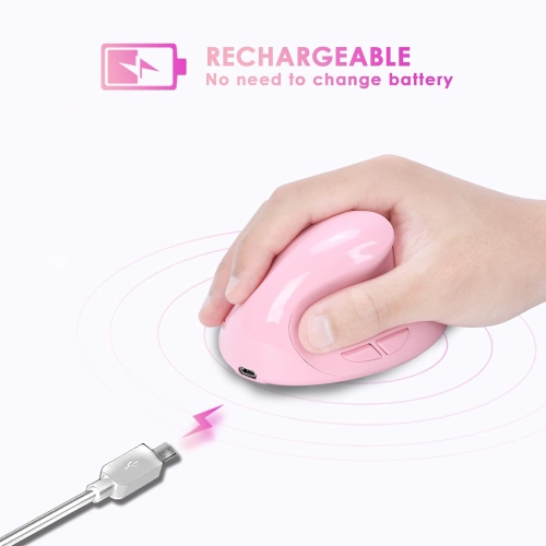 Ergonomic Mouse,Rechargeable Small Vertical Mouse with 6 Buttons Adjustable 800/1200/1600 DPI Pink Wireless Mouse for Laptop Desktop PC Mac…
