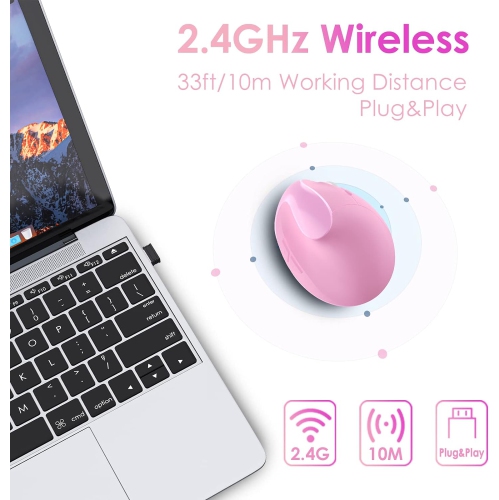 Ergonomic Mouse,Rechargeable Small Vertical Mouse with 6 Buttons Adjustable 800/1200/1600 DPI Pink Wireless Mouse for Laptop Desktop PC Mac…