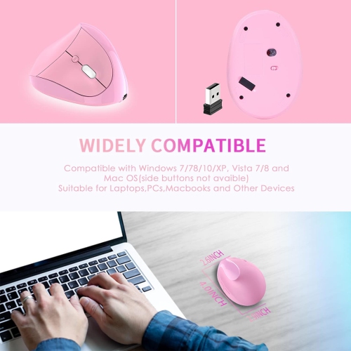 Ergonomic Mouse,Rechargeable Small Vertical Mouse with 6 Buttons Adjustable 800/1200/1600 DPI Pink Wireless Mouse for Laptop Desktop PC Mac…