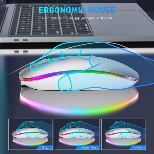LED Wireless Mouse, Rechargeable Wireless Mouse for MacBook Air/Pro 2.4GHz Portable Optical Silent Office Mouse for iPad, Laptop, Desktop, Mac, Pc,