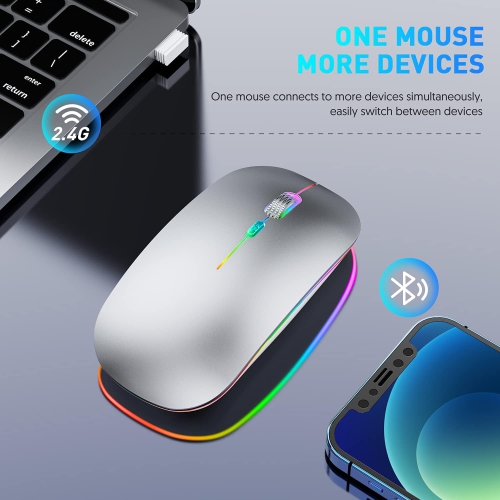LED Wireless Mouse, Rechargeable Wireless Mouse for MacBook Air/Pro 2.4GHz Portable Optical Silent Office Mouse for iPad, Laptop, Desktop, Mac, Pc,