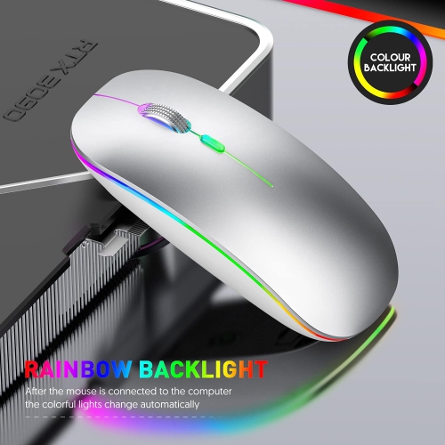 LED Wireless Mouse, Rechargeable Wireless Mouse for MacBook Air/Pro 2.4GHz Portable Optical Silent Office Mouse for iPad, Laptop, Desktop, Mac, Pc,