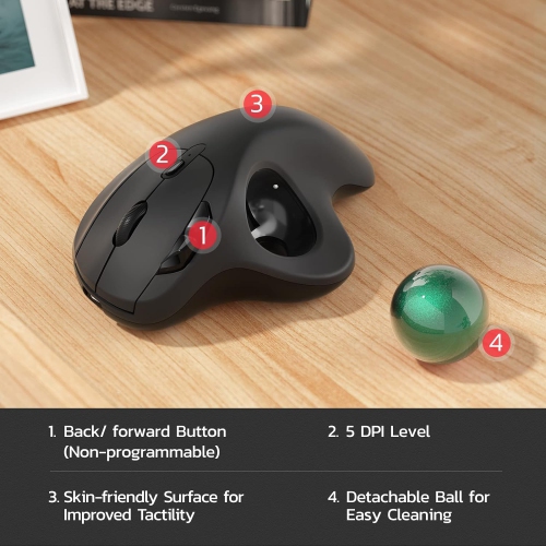 Wireless Trackball Mouse, Rechargeable Ergonomic Mouse, Easy Thumb Control, Precise & Smooth Tracking, 3 Device Connection, Compatible for PC,