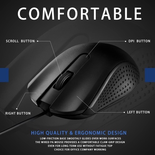 12 Pcs Corded Computer Mouse Cord USB Mouse Ergonomic Wired Mouse for Pcs, Computers, Laptops, Gaming Office School Home Supplies, Black