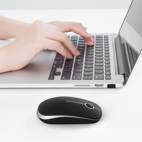 Wireless Mouse, V 2.4G Slim Portable Computer Mice with Nano Receiver for Notebook, PC, Laptop, Computer-Black and Silver