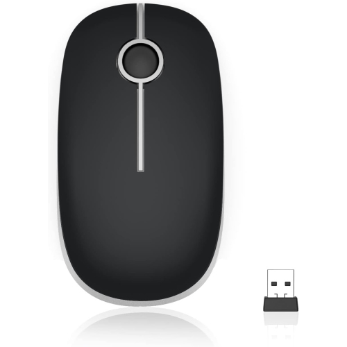 Wireless Mouse, V 2.4G Slim Portable Computer Mice with Nano Receiver for Notebook, PC, Laptop, Computer-Black and Silver