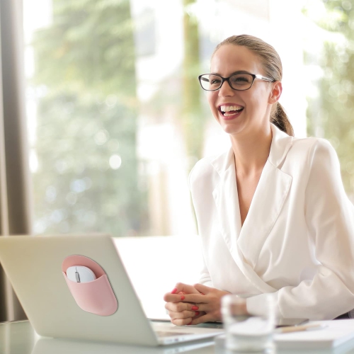 E Universal Stick-On Mouse Pouch, Mouse Holder for Wireless Mouse, Reusable Adhesive, No Glue Residue, Compatible with iPad or MacBook