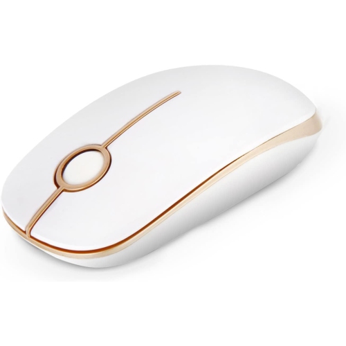 Wireless Mouse, V 2.4G Slim Portable Computer Mice with Nano Receiver for Notebook, PC, Laptop, Computer-White and Gold