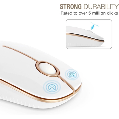 Wireless Mouse, V 2.4G Slim Portable Computer Mice with Nano Receiver for Notebook, PC, Laptop, Computer-White and Gold