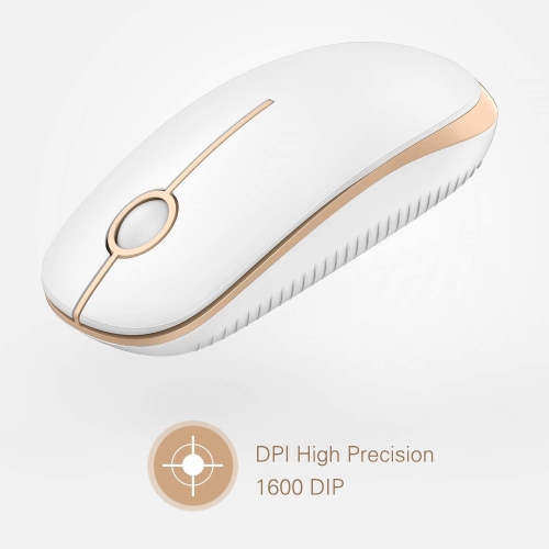 Wireless Mouse, V 2.4G Slim Portable Computer Mice with Nano Receiver for Notebook, PC, Laptop, Computer-White and Gold