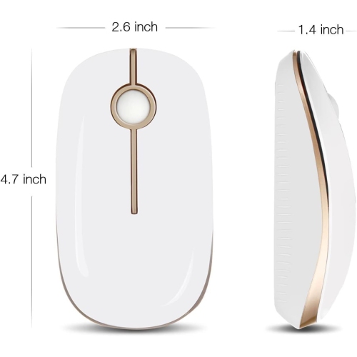 Wireless Mouse, V 2.4G Slim Portable Computer Mice with Nano Receiver for Notebook, PC, Laptop, Computer-White and Gold