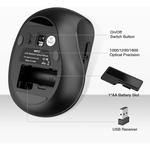 Wireless Vertical Mouse, P 2.4G Silent Advanced Ergonomic Mouse with USB Receiver, 3 Adjustable DPI Optical Wireless Ergo Mouse for Laptop, PC,