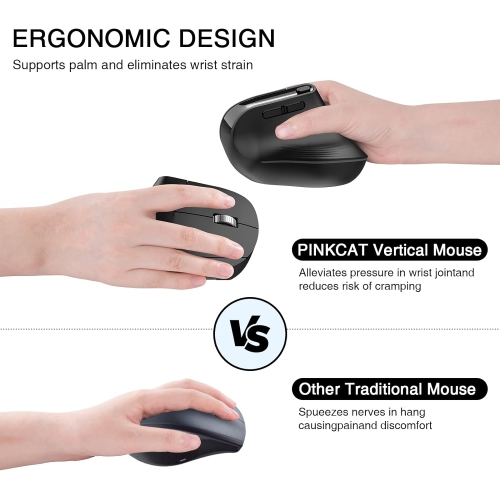Wireless Vertical Mouse, P 2.4G Silent Advanced Ergonomic Mouse with USB Receiver, 3 Adjustable DPI Optical Wireless Ergo Mouse for Laptop, PC,