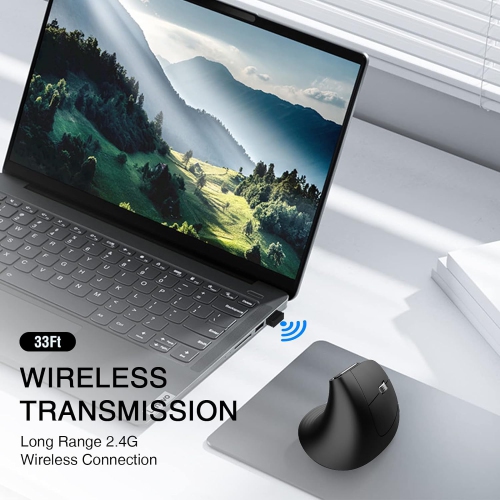 Wireless Vertical Mouse, P 2.4G Silent Advanced Ergonomic Mouse with USB Receiver, 3 Adjustable DPI Optical Wireless Ergo Mouse for Laptop, PC,