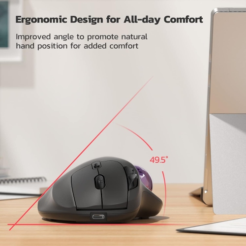 Wireless Trackball Mouse, Rechargeable Ergonomic Mouse, Easy Thumb Control, Precise & Smooth Tracking, 3 Device Connection, Compatible for PC,