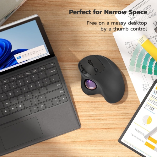 Wireless Trackball Mouse, Rechargeable Ergonomic Mouse, Easy Thumb Control, Precise & Smooth Tracking, 3 Device Connection, Compatible for PC,