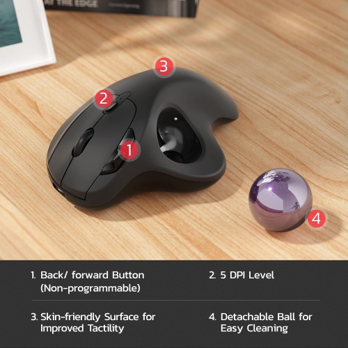 Wireless Trackball Mouse, Rechargeable Ergonomic Mouse, Easy Thumb Control, Precise & Smooth Tracking, 3 Device Connection, Compatible for PC,