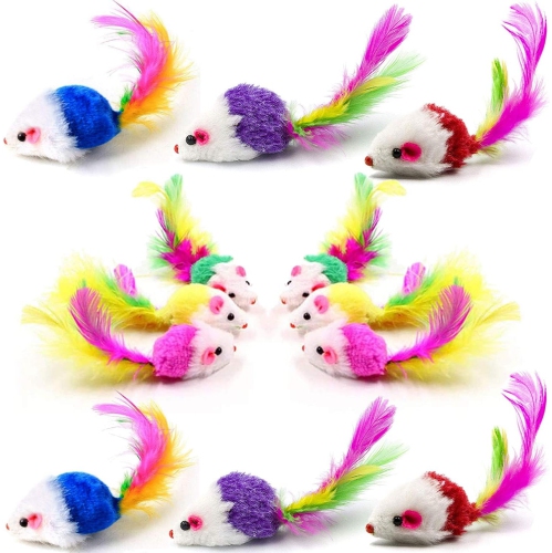 Cat Mice Toys for Indoor Cats 12PCS 5 Color Variety Mouse Cat Toy Mice Cat Toy Mouse for Cats Fur Mice Cat Toys Mice Cat Feather Toys with Rattle Sounds Mixed Pack