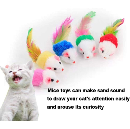 Cat Mice Toys for Indoor Cats 12PCS, 5 Color Variety Mouse Cat Toy Mice Cat Toy Mouse for Cats, Fur Mice Cat Toys Mice Cat Feather Toys with Rattle