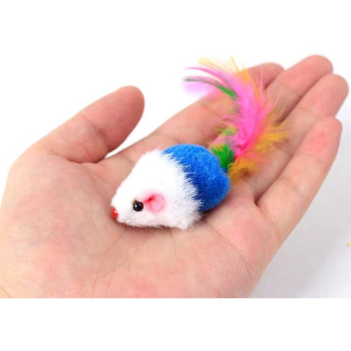 Cat Mice Toys for Indoor Cats 12PCS, 5 Color Variety Mouse Cat Toy Mice Cat Toy Mouse for Cats, Fur Mice Cat Toys Mice Cat Feather Toys with Rattle