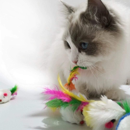 Cat Mice Toys for Indoor Cats 12PCS, 5 Color Variety Mouse Cat Toy Mice Cat Toy Mouse for Cats, Fur Mice Cat Toys Mice Cat Feather Toys with Rattle