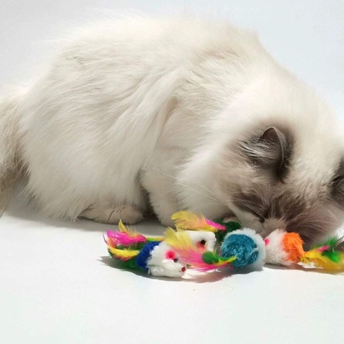 Cat Mice Toys for Indoor Cats 12PCS, 5 Color Variety Mouse Cat Toy Mice Cat Toy Mouse for Cats, Fur Mice Cat Toys Mice Cat Feather Toys with Rattle