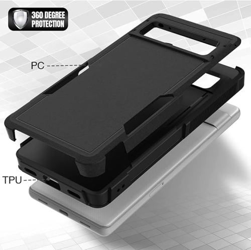 XCRS – Étui Comm double couche PC + TPU pour Google Pixel 8 de 6,2 po, robuste, Tuff, antichoc, testé contre les chutes protection complète du corps