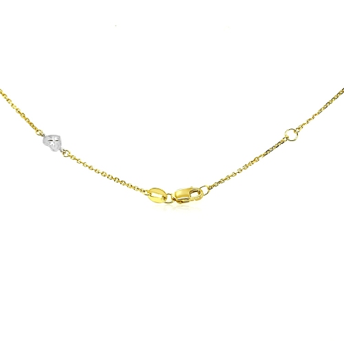 Chaîne de cheville en or deux tons 14K K et pendentif en forme de coeur taille diamant