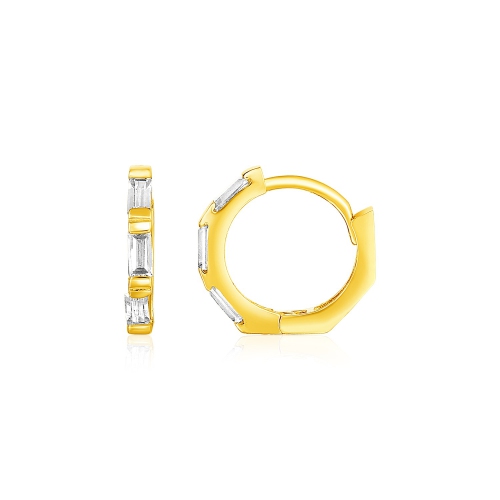 RCJ  14K Gold Petite Octagonal Hoop Earrings With Cubic Zirconias In Yellow