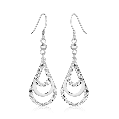 RCJ  Sterling Textured Graduated Open Teardrop Dangling Style Earrings In Silver