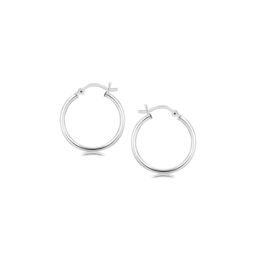 Sterling Silver Polished Thin Hoop Earrings with Rhodium Plating