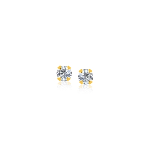 RCJ  14K Gold Stud Earrings With Faceted White Cubic Zirconia In Yellow