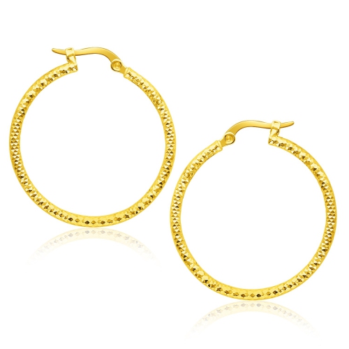 RCJ  14K Gold Tube Textured Round Hoop Earrings In Yellow