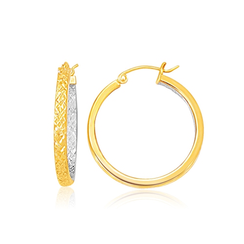 RCJ  Two-Tone And White Gold Medium Patterned Hoop Earrings In Yellow