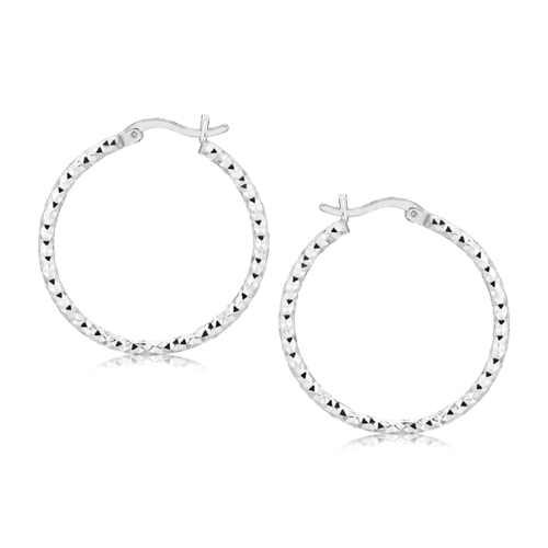 RCJ  Sterling Faceted Motif Hoop Earrings With Rhodium Plating In Silver