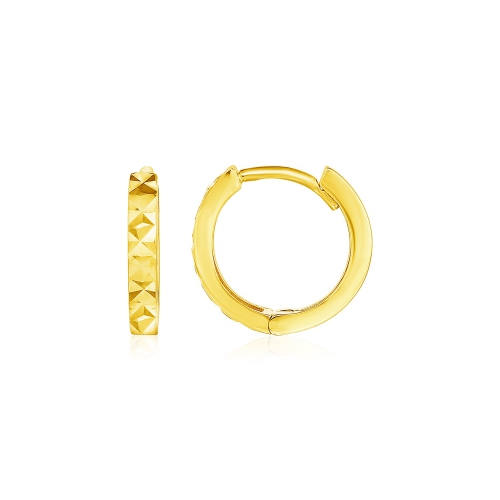 RCJ  14K Gold Petite Round Hoop Earrings With Geometric Texture In Yellow