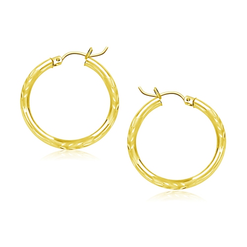 RCJ  14K Gold Diamond Cut Hoop Earrings (20Mm) In Yellow