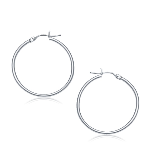 RCJ  10K Gold Polished Hoop Earrings (30 Mm) In White