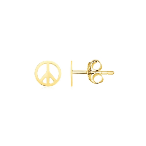 RCJ  14K Gold Post Earrings With Peace Signs In Yellow