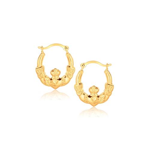 RCJ  10K Gold Claddagh Hoop Earrings In Yellow