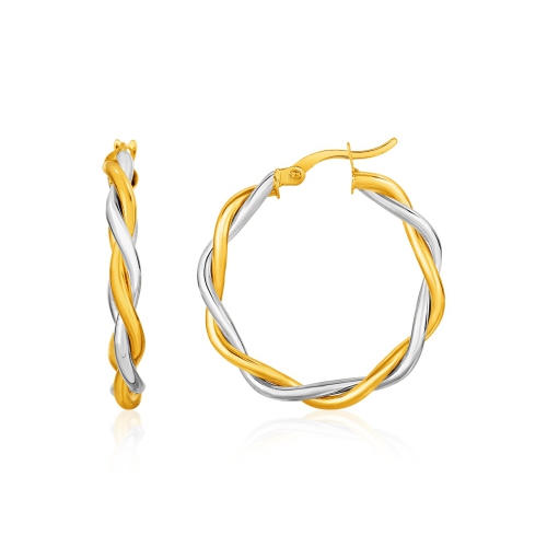 RCJ  Two-Tone Twisted Wire Round Hoop Earrings In 10K And White Gold In Yellow