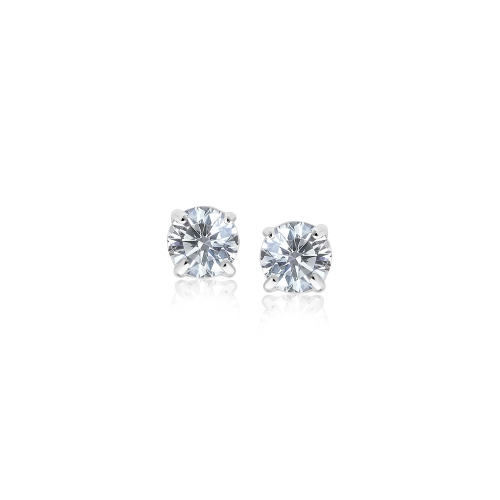 RCJ  Sterling Silver 3MM Faceted Cubic Zirconia Stud Earrings In White